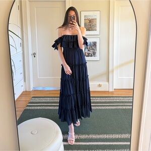 Lulus Chance For Us Navy Blue Off-the-Shoulder Ruffled Maxi Dress